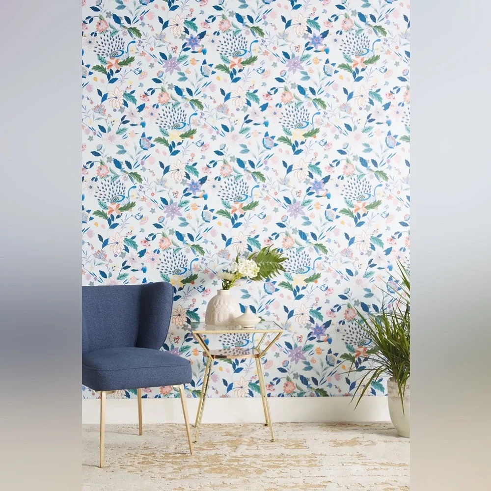 New Anthropologie Home Decor Sylvia Floral Peacock Wallpaper Wall Art Mural
